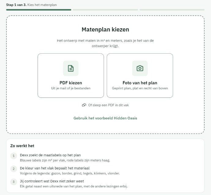 Stap 1 van Matenplan inlezen: kies een PDF of maak een foto van het plan